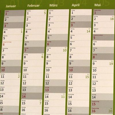 Kalender Januar-Mai 2016